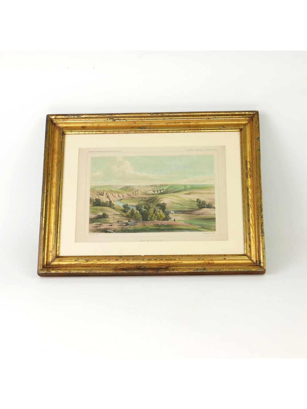 Antique John Mix Stanley Colored Lithograph Near Mouse River North Dakota Framed